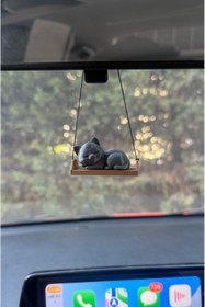 Resim DecoVera Salıncaklı Sevimli Uyuyan Gri Renk Kedi Dikiz Aynası Süsü, Araba Süsü, Araba Dekoru 