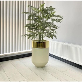 Resim Dekoratif Gold Darbuka Beyaz Saksı 60cm 