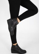 Resim CASSIDOSHOES Siyah Deri Fermuarlı Dolgu Topuk Bot 002-1056 