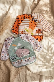 Resim Bebechi Bambini Su Geçirmez Uzun Kollu Mama Önlüğü 2'li Set - Leke Tutmaz, Cepli Ek Gıda Ve Aktivite Önlüğü 