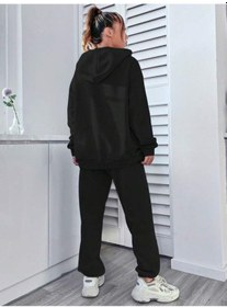 Resim Unisex California Baskılı Kapüşonlu Sweatshirt + Eşofman Altı Jogger Eşofman Takımı Siyah 