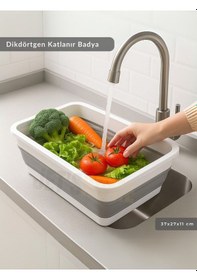 Resim Katlanır Badya - Akordiyon Katlanabilir Dikdörtgen Kova 8 L - Beyaz/gri - Bpa Free Beyaz Gri 