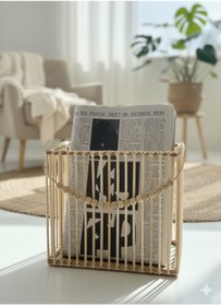 Resim DEKOLOBİ Ahşap Bambu Gazetelik Dergilik / El Yapımı Bohem Kitaplık 