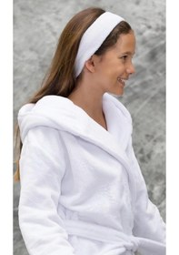 Resim %100 Pamuk Kapşonlu Beyaz Çocuk Ve Genç Bornoz 