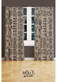 Resim Egypt Desenli Süet Oturma Odası Salon Fon Perde Dijital Baskılı Ekstrafor Büzgü 2 Kanat Prd-1008 Çok Renkli 