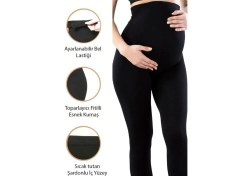 Resim Kadın Hafif Korseli Siyah Fitilli Kalın Solmayan Siyah Bel Ayarlı Yumuşacık Hamile Taytı 