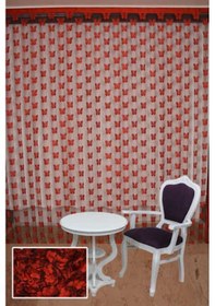 Resim Kelebek Çift Renk Kırmızı Ip Perde Hazır Ip Perde 300x280 