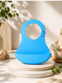 Resim Silikon Mama Önlüğü Su Geçirmez Ayarlanabilir Bebek Önlüğü Bpa İçermeyen Geniş Cepli Beslenme Önlüğü Mavi 