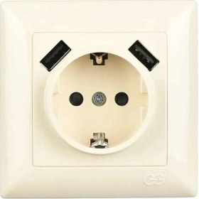 Resim Günsan Elektrik Visage 2 USB Çıkışlı Çocuk Korumalı Topraklı Priz, 5V, 2.4A, Krem 