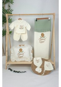 Resim Gros Shop Müslin Yeni Doğan 4katlı Organik %100pamuk Kişiye Özgü Nakışlı Hastane Çıkış Seti Aslan Model-2 Ekru-2 
