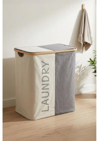 Resim Digithome Bambu 2 Bölmeli Kirli Çamaşır Sepeti Banyo Düzenleyici Sepet 53,5x28 Cm Kahverengi 