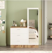 Resim Yurudesign Nancy Aynalı Şifonyer Gardırop Çam-Beyaz 