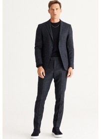 Resim AC&Co / Altınyıldız Classics Erkek Lacı Slim Fit Dar Kesim Mono Yaka Yünlü Desenli Takım Elbise Lacı 