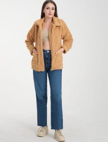 Resim Genel Markalar Fermuarlı Oversize Astarsız Peluş Mont 