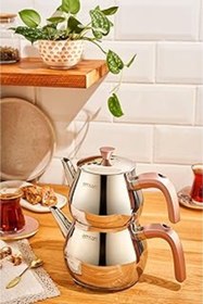 Resim Samuera Emsan Pera Midi Çaydanlık Takımı, Alaşım Çelik, Metalik Gri Ve Renkli Sapli 