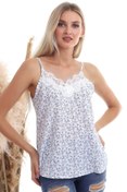 Resim Cotton Mood 20333454 Kobe Desenli Yaka Dantelli Kolsuz Bluz Mavı Çıçek Desen 