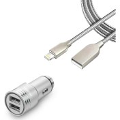 Resim Syronix iPhone Uyumlu Metal Hızlı Araç Şarj Cihazı Metal Kablo Çift Giriş USB 3.1 