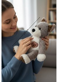 Resim Sevimli Köpek Peluş Oyuncak Love Kalpli Köpekçik Uyku Arkadaşı Hediyelik 25 Cm Gri 