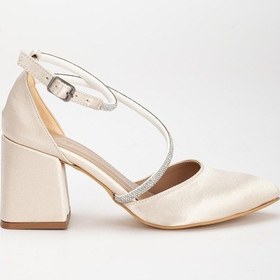 Resim Büyük Numara Baret Taşlı Karnı Yarık Saten Ten Kadın Topuklu Abiye Ayakkabı-2796-ten Ten Rengi 