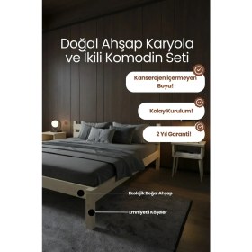 Resim Renazzo Mobilya Letto Masif Çam Karyola ve Iki Adet Komodin Seti- Masif Ahşap Modern Takım 