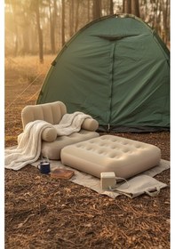 Resim Kendi Kendine Şişen Otomatik Tek Kişilik Şişme Koltuk Bej 