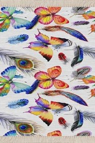 Resim On The Clouds Renkli Kelebek Desenli Kelebek Şeklinde Dijital Baskı Yıkanabilir Kaymaz Taban Çocuk Odası Halısı BLT-S-089, 60 x 200 