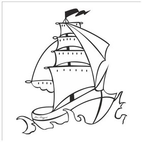 Resim Yelkenli Tekne Folyo Sticker 70cm Uzunluk Siyah 