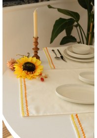 Resim Yakacihome Ziggy 5 Parça 4 Parça Amerikan Servis & 1 Parça Runner Duck Keten Yıkanabilir Leke Tutmaz Set Krem 