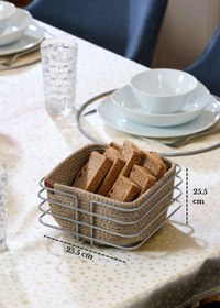 Resim Mat Gümüş Oval Köşeli Kare Ekmek Sepeti Ekmeklik Sunum Sepeti Makrome Çok Amaçlı Paslanmaz Metal 