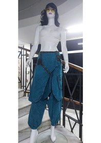 Resim Bohem Stil Hint Otantik Yıkamalı Taşlanmış Kapaklı Unisex Şalvar Pantolon-9187 Mavi 