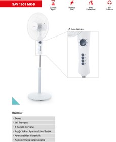 Resim SİMTAŞ Simtaş SAV 1601 UK-B 16" Beyaz Vantilatör Uzaktan Kumandalı, Zaman Ayarlı, 50W 