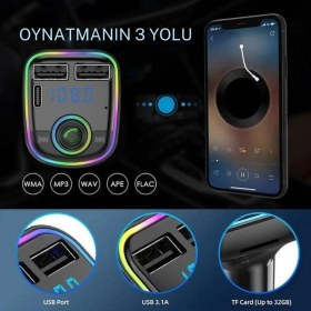 Resim Cosmostech Car C2 Araç Fm Transmitter 5.3 Bluetooth Araç Kiti Hızlı Şarj Qc 3.1 Çift USB ve Type-C Mp3 Sd Kart Çakmaklık Girişli oto müzik çalar 
