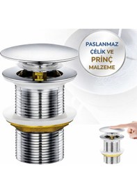 Resim Lavabo Pop-up Gider Süzgeci Paslanmaz Çelik & Pirinç Gövde, Gider Borusu Dahil Set Metalik 