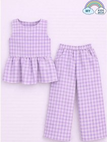 Resim My Kids Wear Kız Çocuk Pötikareli Peplum Bluz ve Pantolon Takımı 12694 