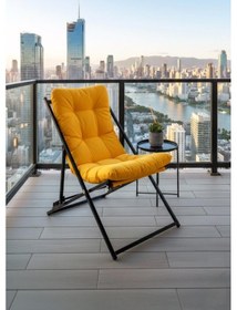 Resim Napper Katlanabilir Sarı Şezlong - Su Geçirmez Kumaş, Metal İskelet, Balkon Ve Bahçe Sandalyesi Sarı 
