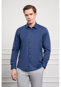 Resim Erkek Lacivert Slim Fit Dar Kesim Sert Spor Yaka Gömlek 25mc004023200 Lacivert Lacivert 