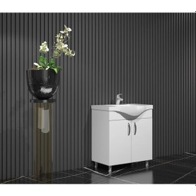 Resim Yıldız Banyo Dolabı 65 Cm Ayaklı Beyaz Mdf Alt Modül Ve Lavabo Beyaz 