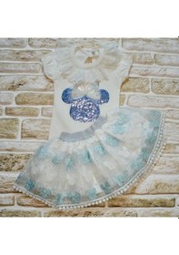 Resim Pekminibebe 1-2-3 Yaş Payetli Mickey Nakışlı Kısa Kollu Brode Etekli 2li Kız Bebek Takımı Turkuaz 