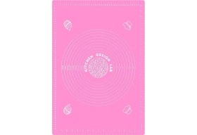 Resim Kitchen Design Lab 2'li Set Pembe 45X65 cm Silikon Hamur Açma Matı ve Kırmızı Silikon Yanmaz Mutfak Fırın Eldiveni 