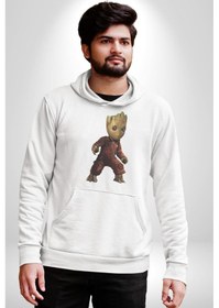 Resim Bebek Groot Guardians Galaxy Kadın Erkek Beyaz Kapüşonlu Sweatshirt Hoodie Beyaz 