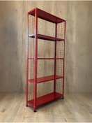 Resim RafBurada ® 5 Katlı 43x75-150 Cm Kırmızı Renkli Tel Kafes Çelik Raf. Dekoratif Raf 