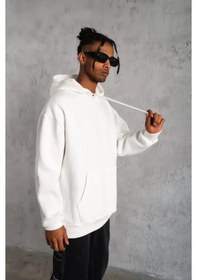 Resim Modi Green Basic Dokulu Erkek Günlük Stil Beyaz Kapüşonlu Sweatshirt 