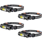 Resim Gajeena 4'lü Paket Led Şarjlı Kafa Lambası - Uzak Yakın Işık / 180 Döner / Su Geçirmez Dahili Batarya Siyah 