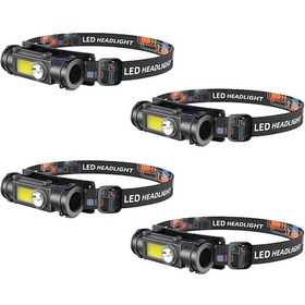 Resim Gajeena 4'lü Paket Led Şarjlı Kafa Lambası - Uzak Yakın Işık / 180 Döner / Su Geçirmez Dahili Batarya Siyah 