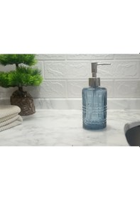 Resim Cam Sıvı Sabunluk,kristal Desenli Mavi 300ml Banyo Seti 6,8x17, 