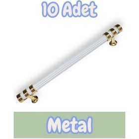 Resim Çizgili Nesli Alüminyum Metal Lüks Mobilya Çekmece Mutfak Dolabı Kulpu Beyaz-altın 160mm 10 Adet Beyaz - Gold 