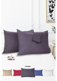 Resim Vionel Home Pamuklu Çizgili Saten Yastık Kılıfı Antrasit 2'li 50 x 70 