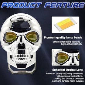 Resim 2 Adet Motosiklet Sürüş Sis Farları LED Pod Işıkları Bar Kafatası şeklinde Spotlight Offroad Kamyon ATV UTV Tekne için Yardımcı Işık Farlar 