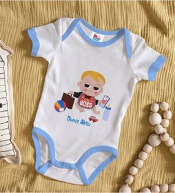 Resim Bitmeyenkartus Bk Kids Kişiye Özel Mavi Bebek Body Zıbın - Model 23 Çok Renkli 