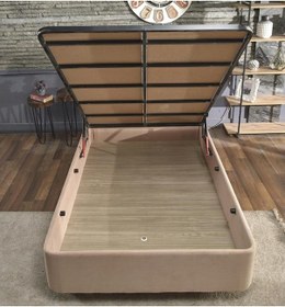 Resim Nironyatak Niron Ela Baza -120X200 Cm Tek Kişilik Sandıklı Sütlü Kahve Kumaş 